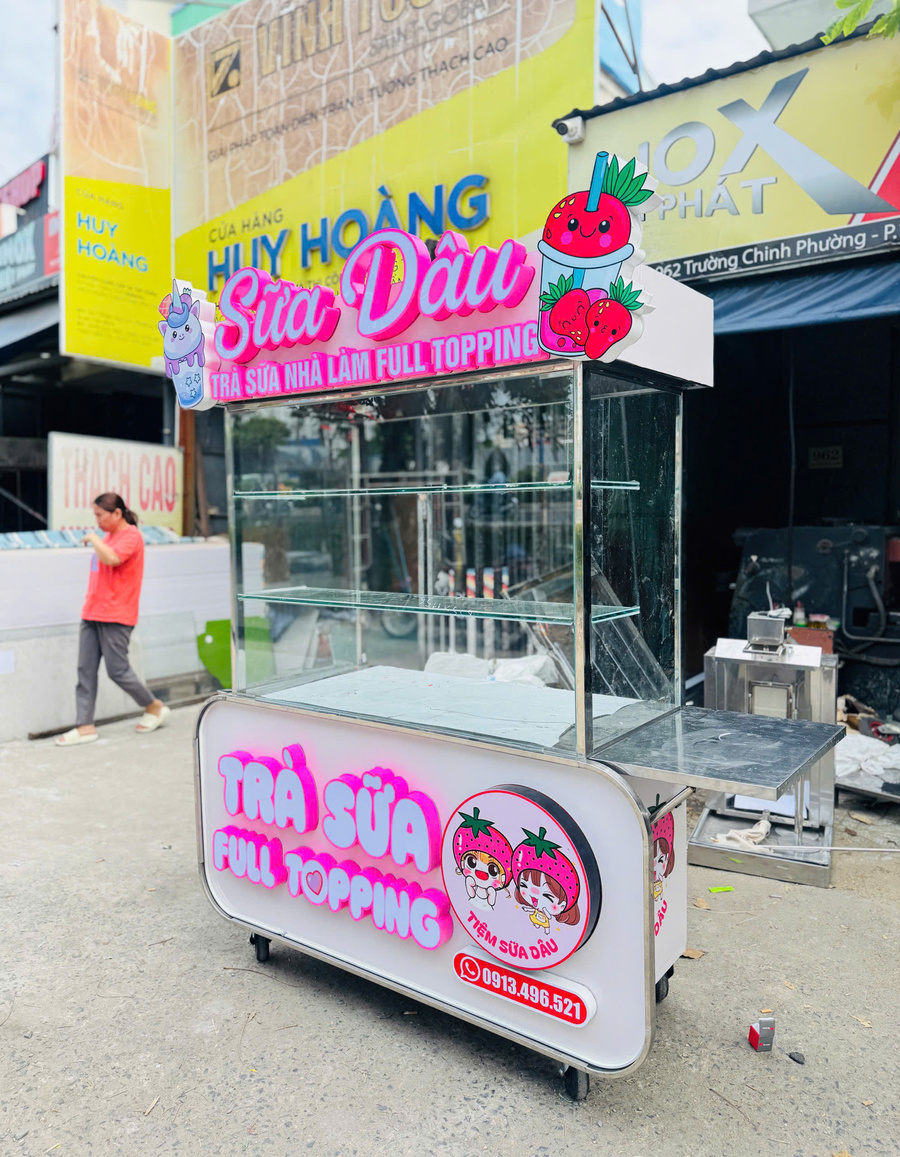 Xe Bán Trà Sữa Nhà Làm Màu Hồng Trắng - 1M2 2